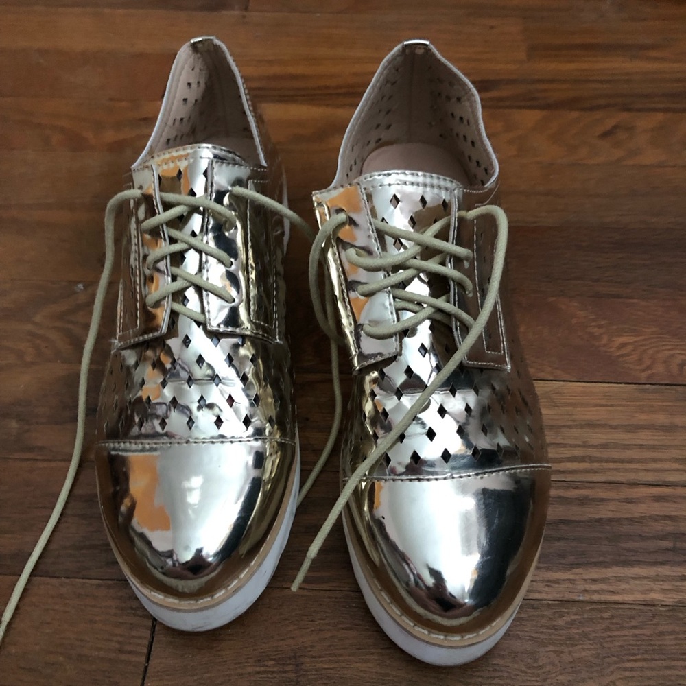 Gold metallic loafers